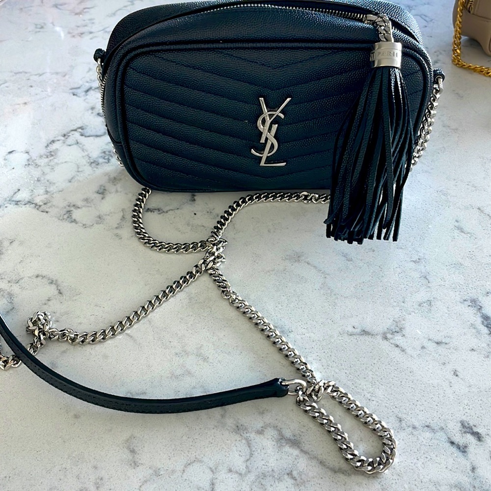 YSL mini Lou camera bag in black and silver